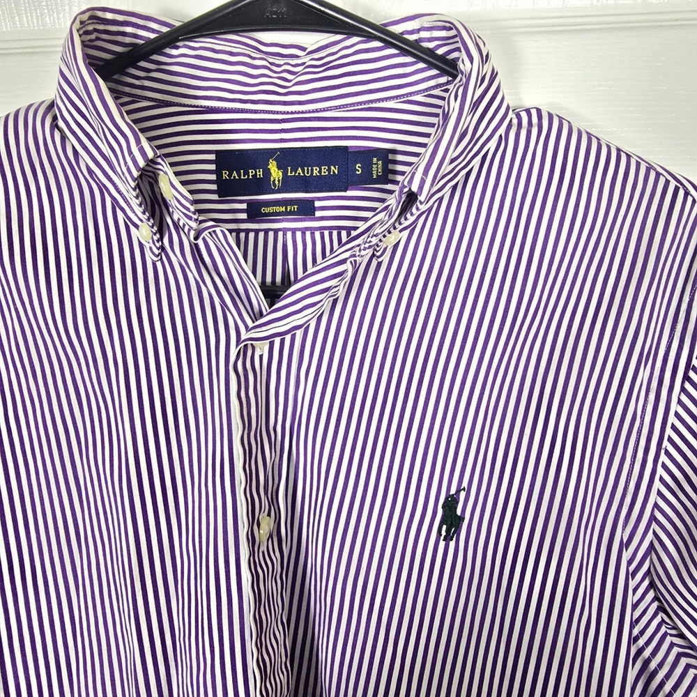 Ralph Lauren Custom Fit Striped Button Down Shirt Purple & White Men's Small